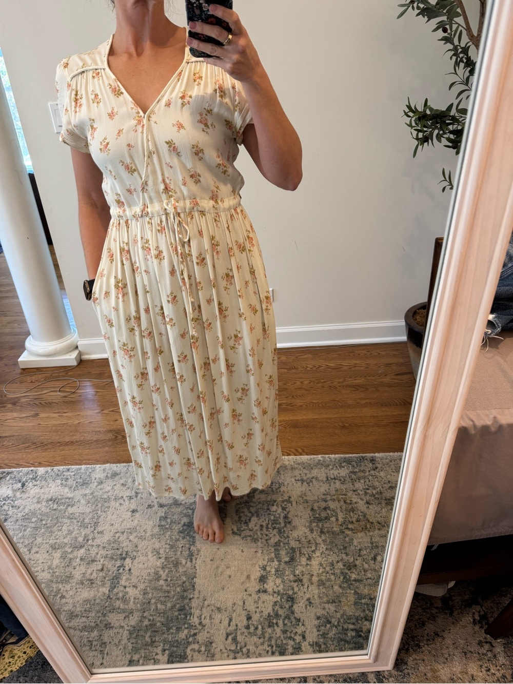 Christy Dawn Cream Maxi Dress with Pink and Green Floral Print